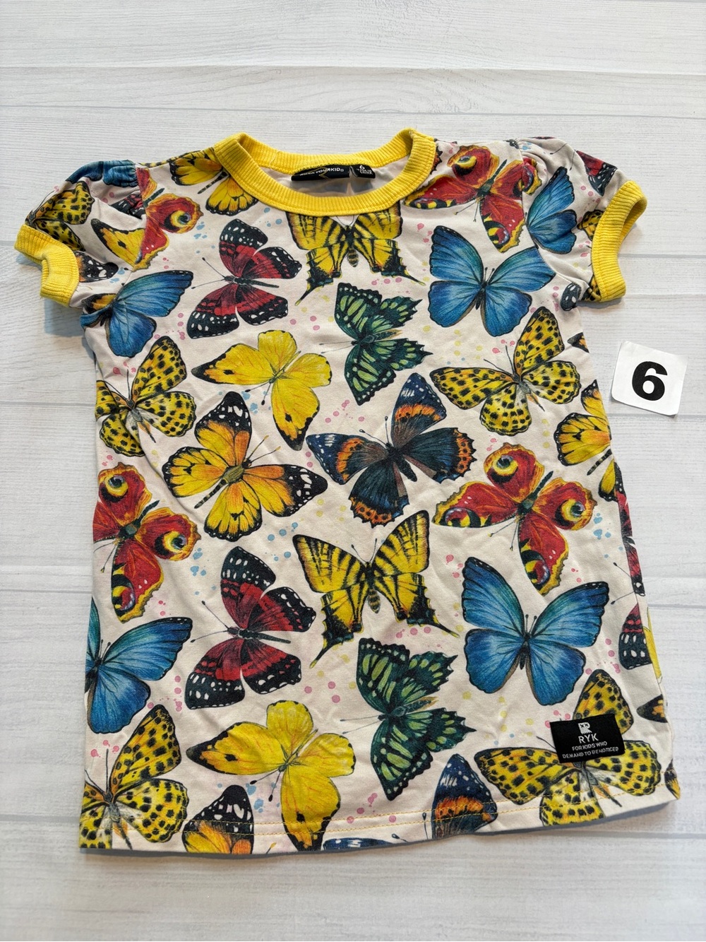 Rock Your Baby Multicolor Butterfly Tee with Yellow Trim